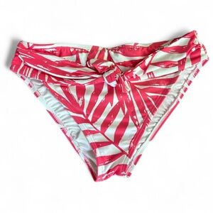 Carmen Marc Valvo Coral Red White Leaf Print Bikini Bottoms Size Small Swimwear